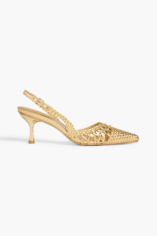 SIMKHAI DYLAN WOVEN METALLIC LEATHER SLINGBACK PUMPS - Size 37
