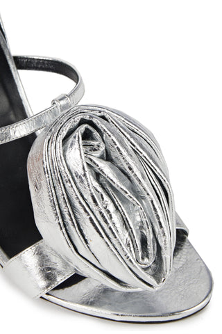 ROGER VIVIER ROSE 'N ROLL APPLIQUD METALLIC CRINKLED-LEATHER SANDALS - Size 36.5