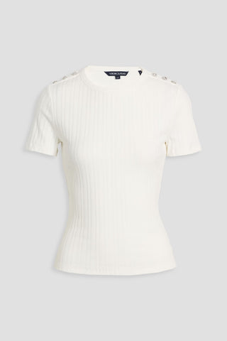 VERONICA BEARD DRAYA EMBELLISHED RIBBED COTTON-BLEND TOP - Size XS