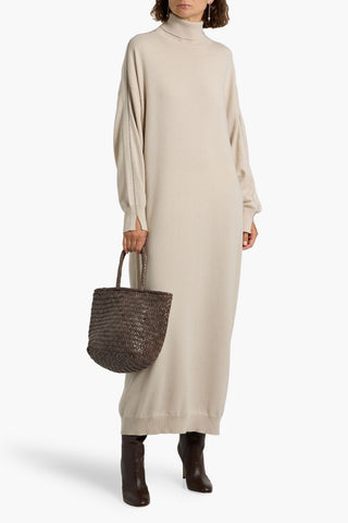 BRUNELLO CUCINELLI BEAD-EMBELLISHED CASHMERE TURTLENECK MAXI DRESS - Size M
