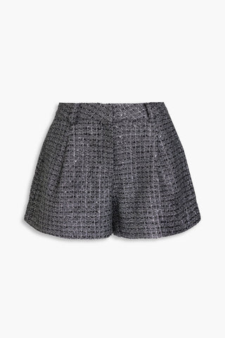 MAJE SEQUIN-EMBELLISHED METALLIC TWEED SHORTS - Size 38