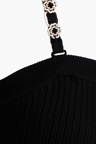 MAJE EMBELLISHED RIBBED-KNIT MIDI DRESS - Size 42