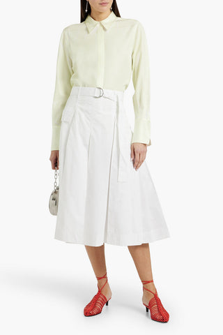 3.1 PHILLIP LIM BELTED PLEATED COTTON-BLEND MIDI SKIRT - Size 2