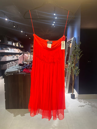 Tom Ford Red Chiffon Strapless Gathered Tunic Top