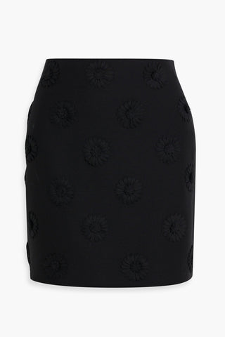 VALENTINO GARAVANI FLORAL-APPLIQUD WOOL AND SILK-BLEND MINI SKIRT - Size 40