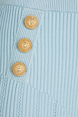 BALMAIN BUTTON-EMBELLISHED RIBBED-KNIT MINI SKIRT - Size 34