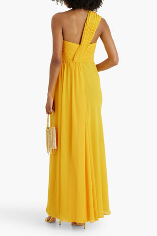 BADGLEY MISCHKA ONE-SHOULDER DRAPED CHIFFON GOWN - Size 8