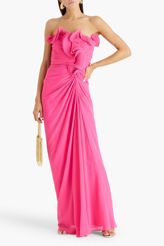 BADGLEY MISCHKA STRAPLESS RUFFLED CHIFFON GOWN - Size 6