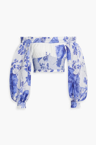 CHARO RUIZ DIONY CROPPED OFF-THE-SHOULDER FLORAL-PRINT COTTON-VOILE TOP - Size S