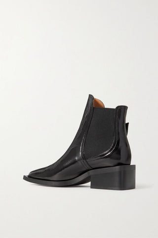 GANNI BUCKLED GLOSSED CHELSEA BOOTS - Size 38