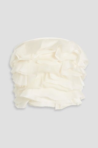 SIMKHAI KIRSTEN CROPPED RUFFLED SILK-ORGANZA AND SATIN-TWILL BUSTIER TOP - Size 4