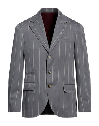 Brunello Cucinelli Grey Pinstripe Single-Breasted Blazer