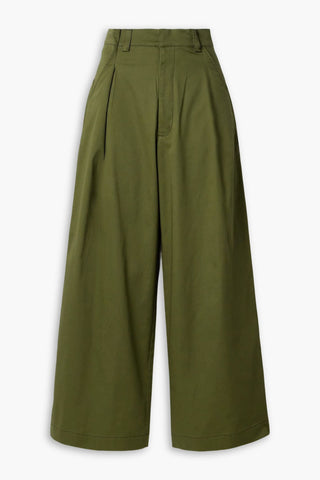 KIKA VARGAS OLYMPE PLEATED COTTON-BLEND WIDE-LEG PANTS - Size S