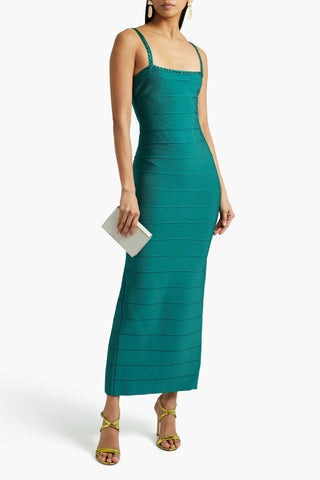 HERVÉ LÉGER CRYSTAL-EMBELLISHED BANDAGE MAXI DRESS - Size L
