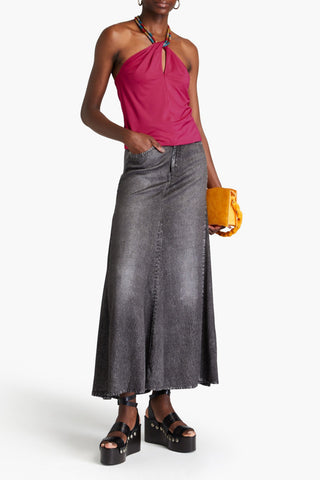 VERONICA BEARD AKEEVA CUTOUT EMBELLISHED JERSEY HALTERNECK TOP - Size 6