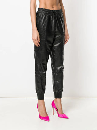 Tom Ford Paneled Leather Ribbed Cuff Jogger Pants Black