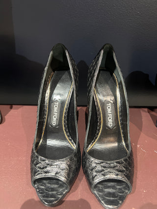Tom Ford Crocodile-Embossed Leather Open-Toe High Heels