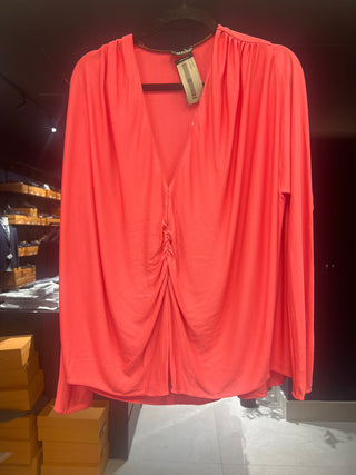Tom Ford Jersey Ruched V-Neck Blouse Pink Watermelon