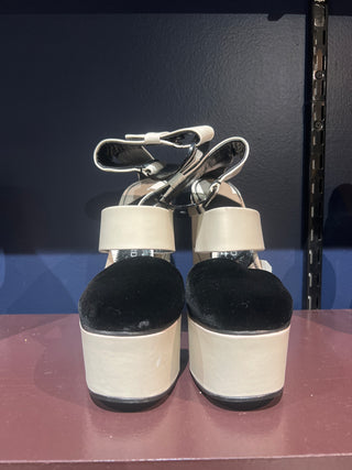 Tom Ford White Leather Velvet Bow Platform Heels