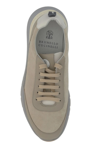 Brunello Cucinelli Logo Embossed Lace-Up Sneakers In Oat