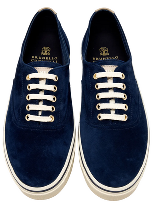 Brunello Cucinelli Mens Reversed Calfskin Sneakers in Navy