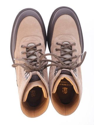 Brunello Cucinelli Grained Leather Two-Tone Lace-Up Ankle Boots
