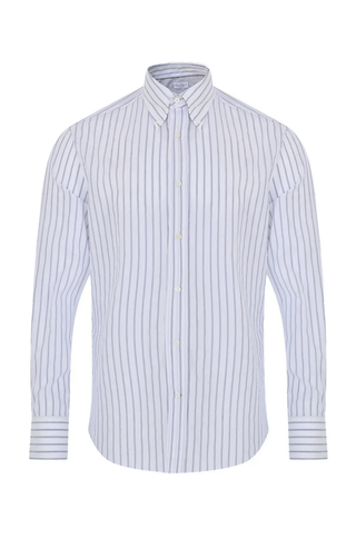 Brunello Cucinelli Light Blue Striped Cotton Button-Down Shirt