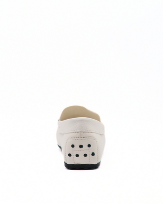 Tods White Grained Leather Gommino Driving Shoes with Black Buckle