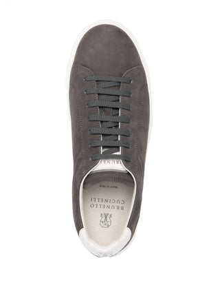 Brunello Cucinelli Mustang Suede Low-Top Sneakers with Off-White Accents