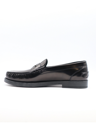 Tods Polished Leather T-Coin Penny Loafers Black