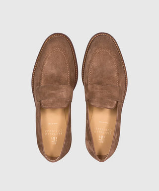 Brunello Cucinelli Suede Penny Loafers in Chestnut