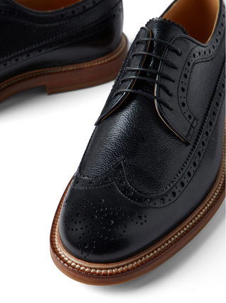 Brunello Cucinelli Grained Leather Laced Brogues with Contrast Sole