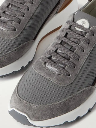 Brunello Cucinelli Suede Mesh Low-Top Sneakers with Contrast Panels