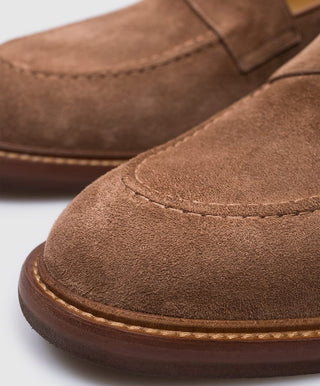 Brunello Cucinelli Suede Penny Loafers in Chestnut