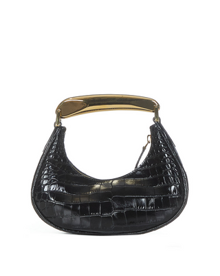 Tom Ford Shiny Croc-Embossed Leather Mini Hobo Bag with Gold Arch Handle