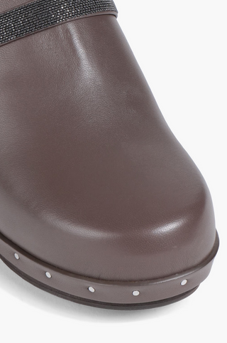 Brunello Cucinelli Leather Embellished Studded Clog Mules