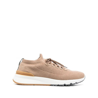 Brunello Cucinelli Knitted Lace-Up Low-Top Sneakers with Chunky Sole