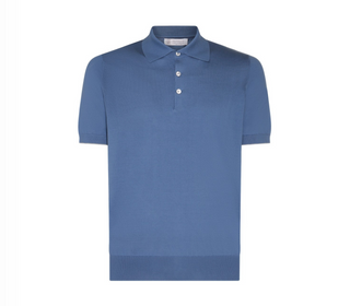Brunello Cucinelli Cotton Knit Point-Collar Polo Shirt in Oxford Blue