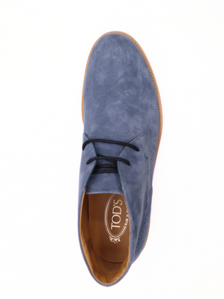 Tods Light Blue Suede Lace-Up Chukka Boots with Brown Sole