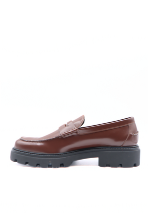 Tods Tod's Brown Polished Leather Penny Loafers with Lug Sole