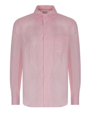 Brunello Cucinelli Linen Rounded-Collar Shirt in Pale Pink