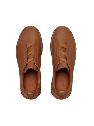 Zegna Grained Leather Slip-On Sneakers Cognac