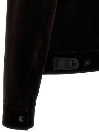 Tom Ford Velvet Leather-Collar Blouson Jacket Dark Brown