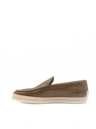 Tods Light Brown Leather Espadrille Loafers