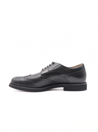 Tods Polished Leather Lace-Up Wingtip Derby Shoes Black