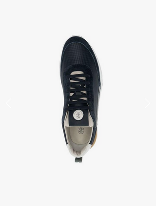 Brunello Cucinelli Suede Textured Low-Top Sneakers Contrast Sole Navy