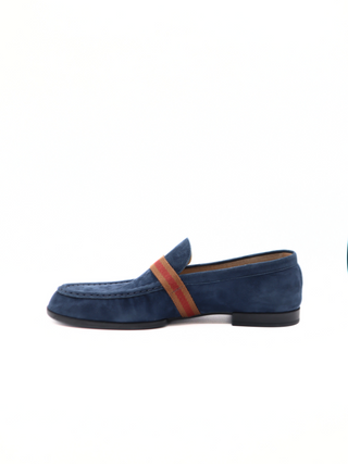 Tods Blue Suede Gommino Driving Shoes with T-Buckle Strap