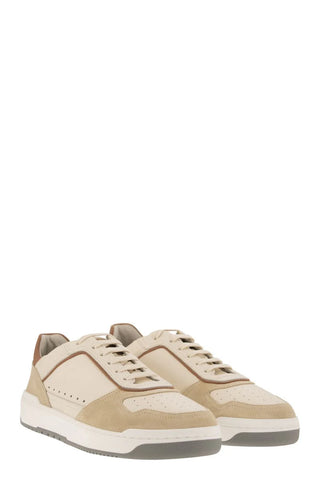 Brunello Cucinelli Leather and Suede White-Beige Low-Top Sneakers