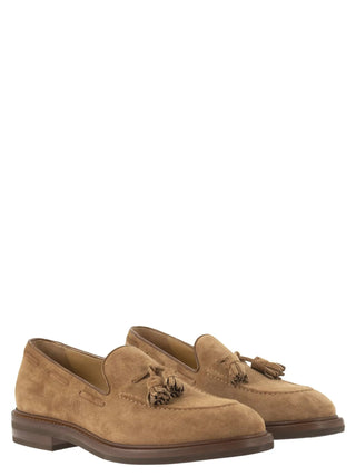 Brunello Cucinelli Suede Tassel Loafers in Light Brown