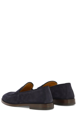 Brunello Cucinelli Suede Penny Slot Round Toe Loafers in Blue